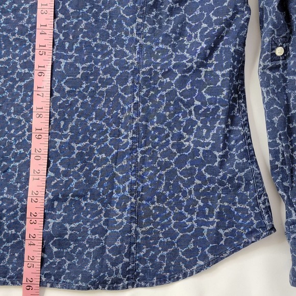 EUC Talbots Acid Wash Navy Women's Size 14 Long Sleeve Button Down Shirt Top WOW - Picture 6 of 7